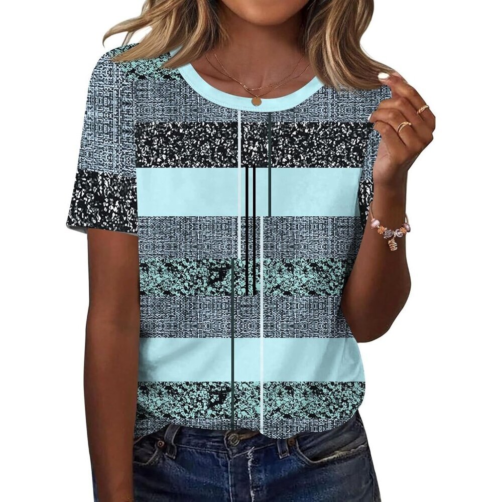 Women's Summer Short Sleeve Crew Neck Blouses Casual Dressy Tops S-3XL